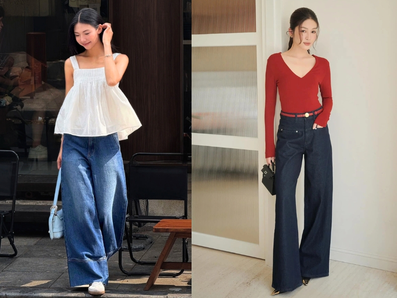 phối giày với quần jean nữ ống rộng