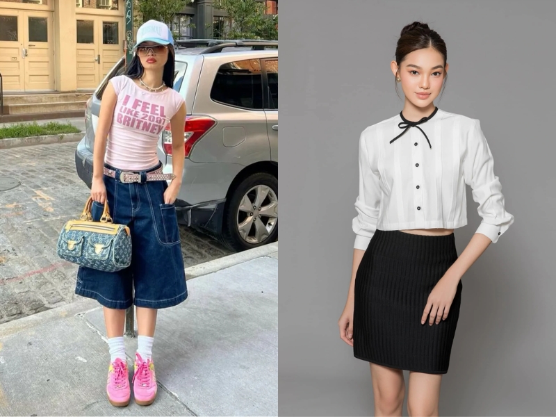 áo lửng mặc với quần ống rộng