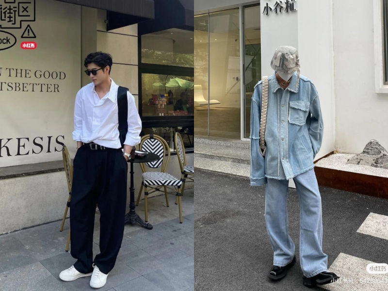 mặc quần ống rộng đi giày thể thao