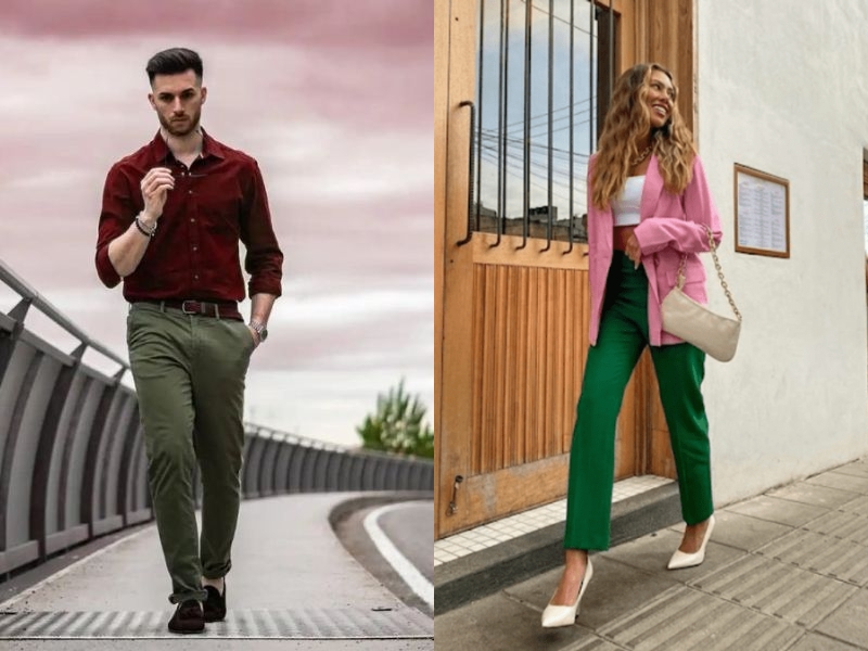 quần xanh rêu phối áo màu gì