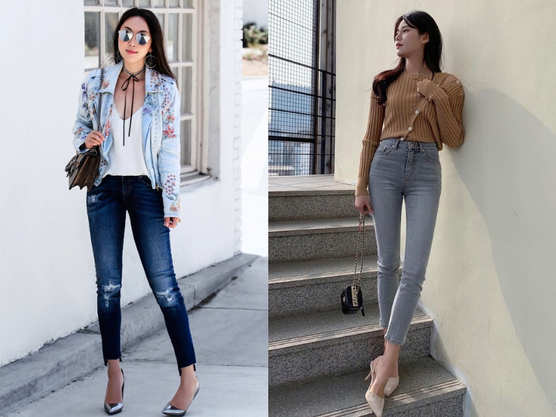 phối giày với quần jean nữ ống rộng