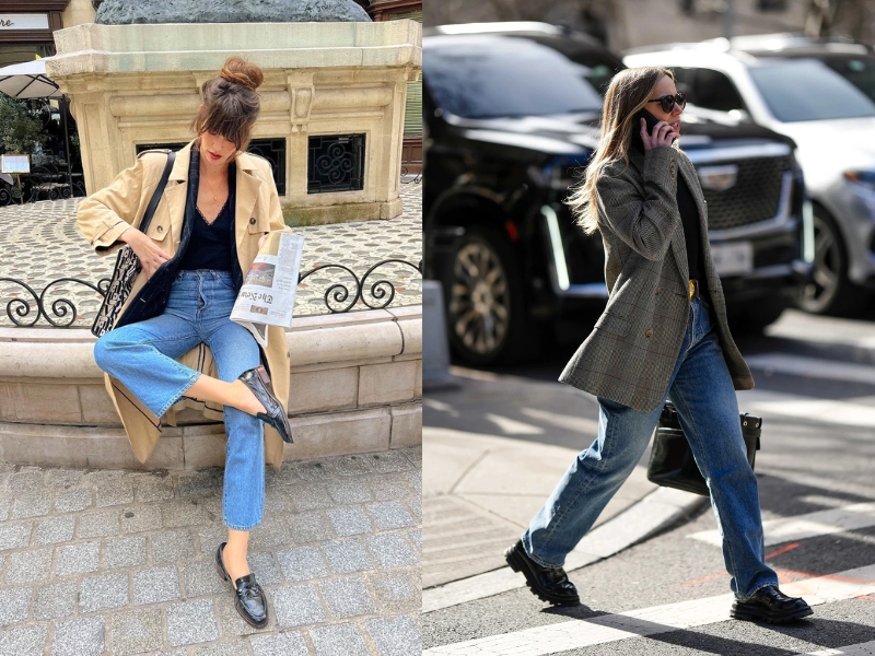 phối giày với quần jean nữ ống rộng