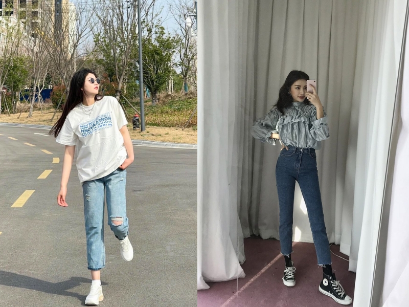 phối giày với quần jean nữ