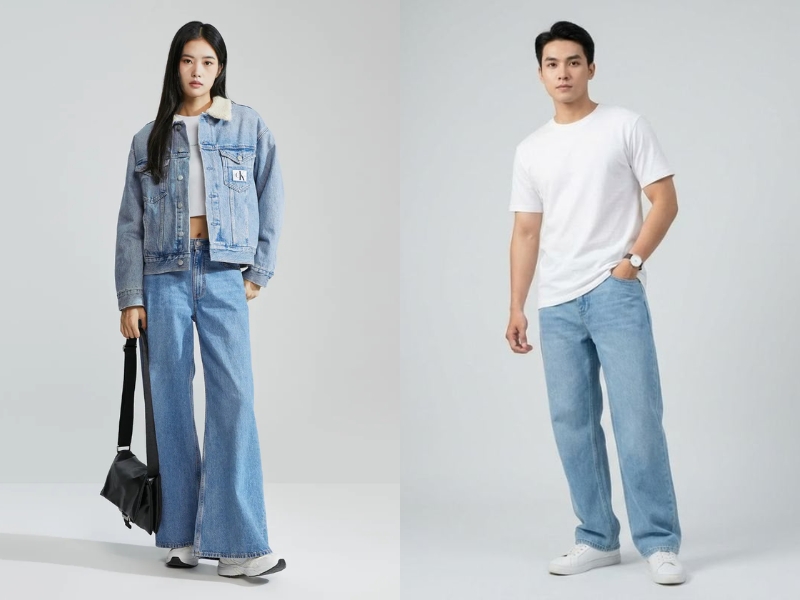 mặc quần ống rộng đi giày thể thao