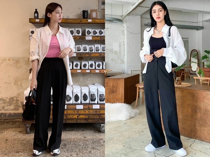 cách phối áo sơ mi khoác ngoài nữ