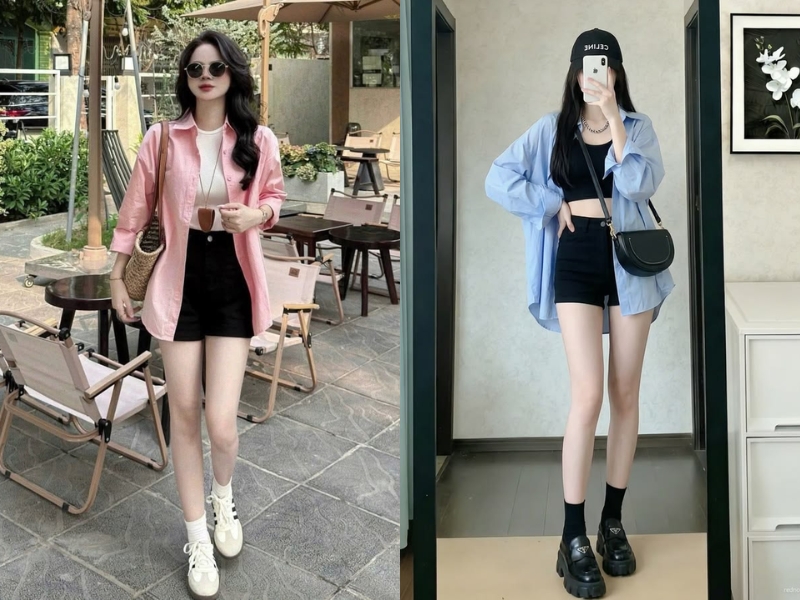 cách mặc áo sơ mi khoác ngoài nữ