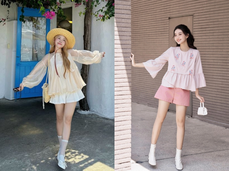 cách mix đồ với quần short cạp cao