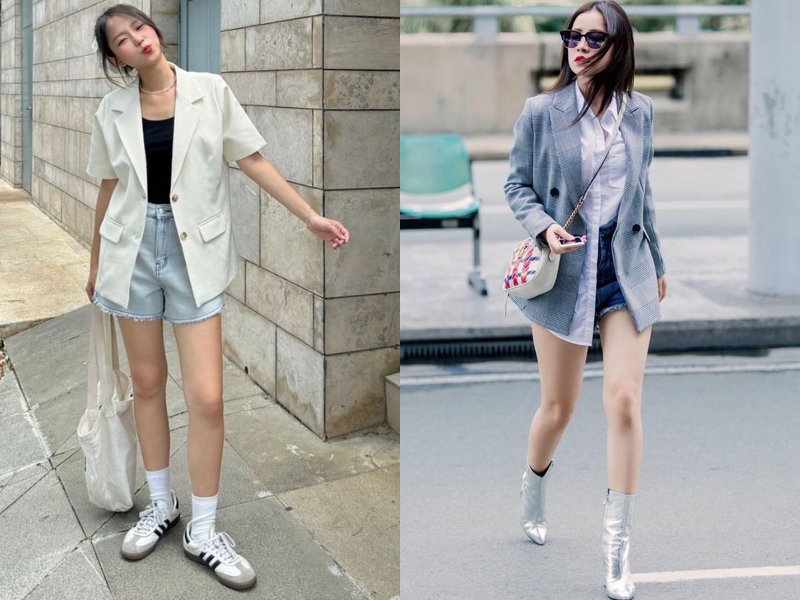 cách mix đồ với quần short cạp cao