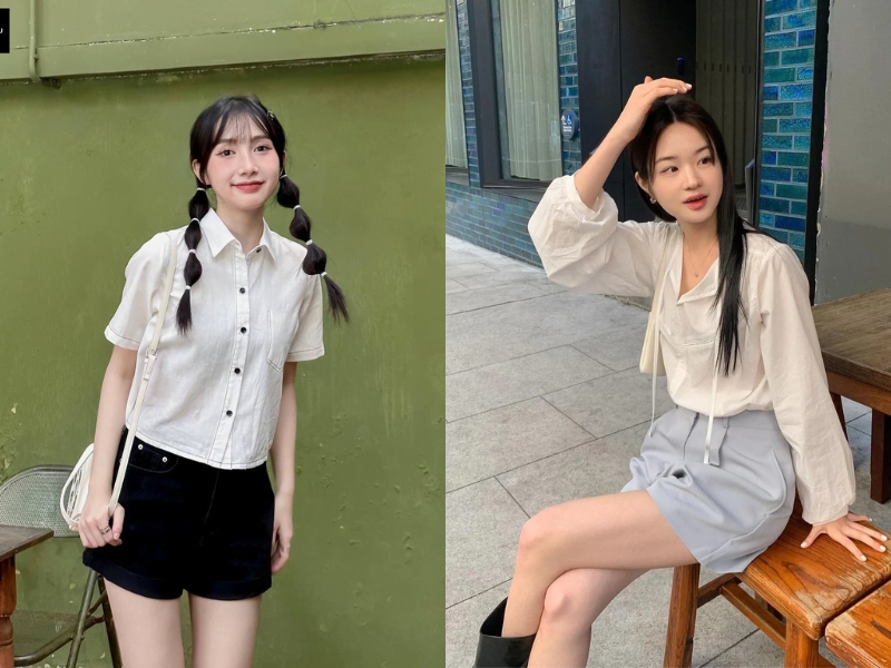 mix đồ với quần short cạp cao