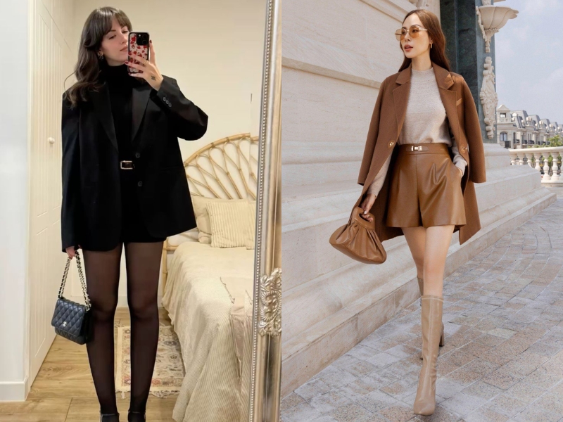 mix đồ với quần short cạp cao