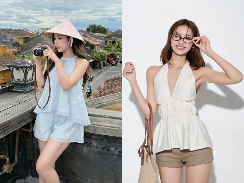 mix đồ với quần short cạp cao