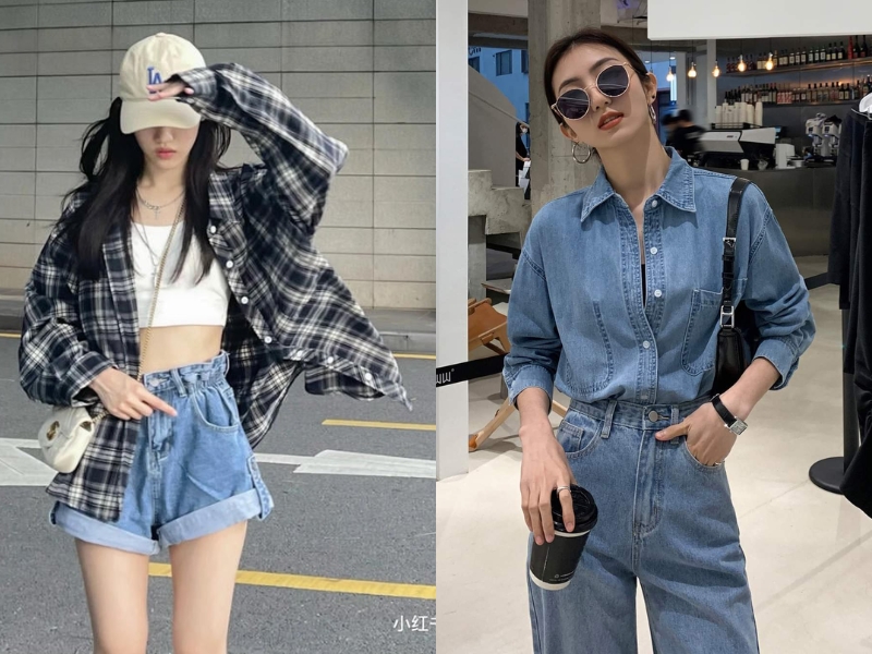 style áo sơ mi khoác ngoài nữ