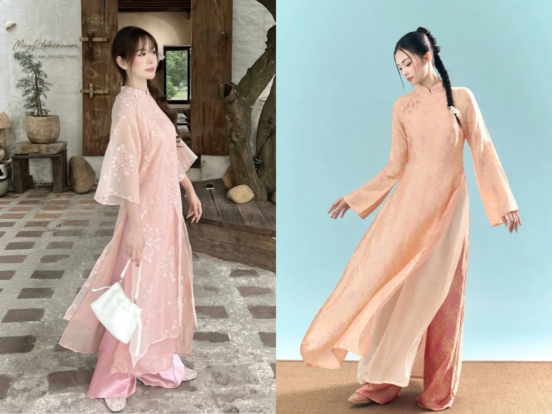 áo dài hồng cánh sen mặc quần màu gì