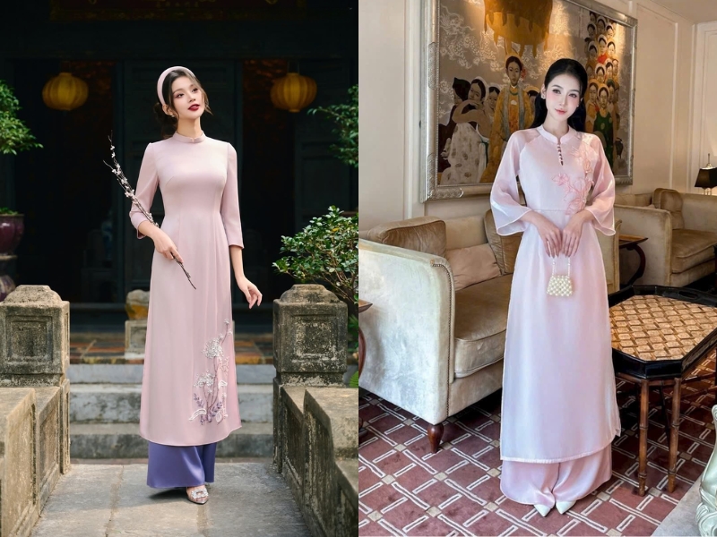áo dài hồng cam mặc quần màu gì