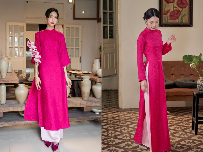 áo dài hồng tím mặc quần màu gì