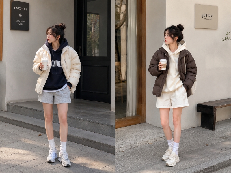 cách mix đồ với quần short cạp cao