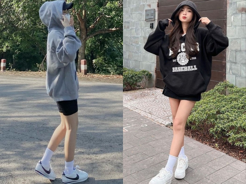 mix đồ với quần short cạp cao