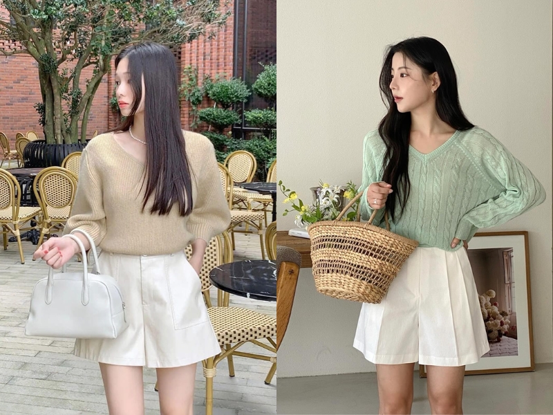 cách mix đồ với quần short cạp cao