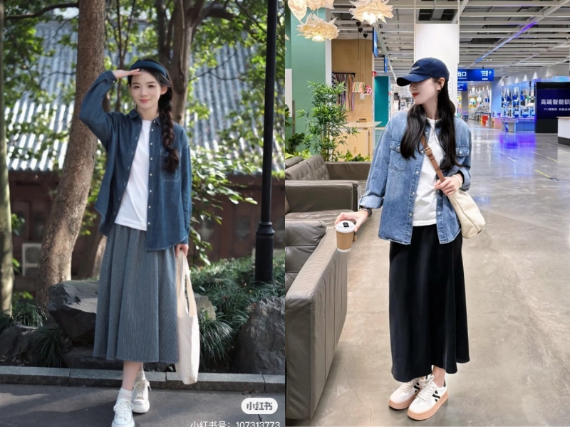 cách mặc áo sơ mi khoác ngoài nữ