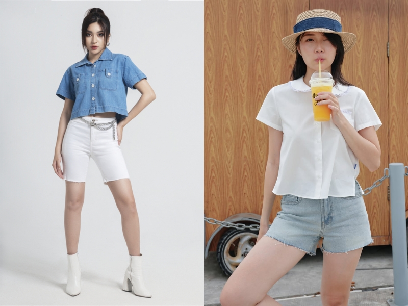mix đồ với quần short cạp cao