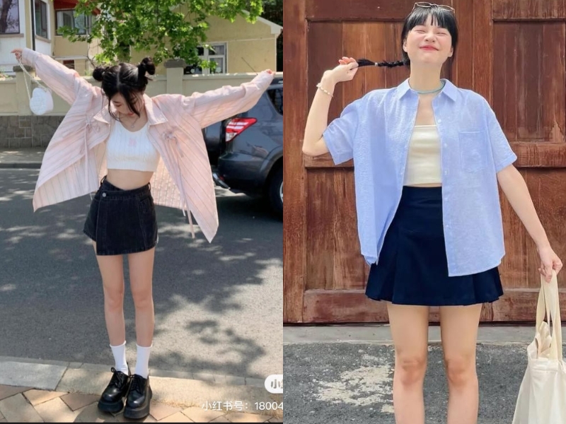 style áo sơ mi khoác ngoài nữ