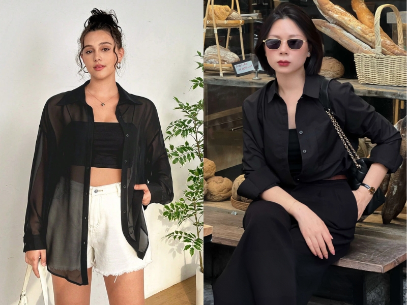 phối đồ áo sơ mi đen nữ
