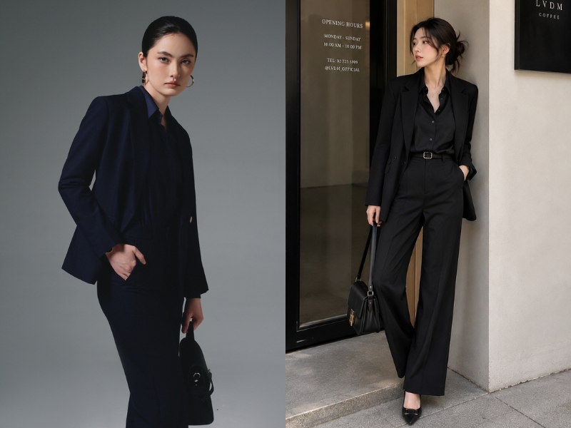 mix đồ với áo sơ mi đen nữ
