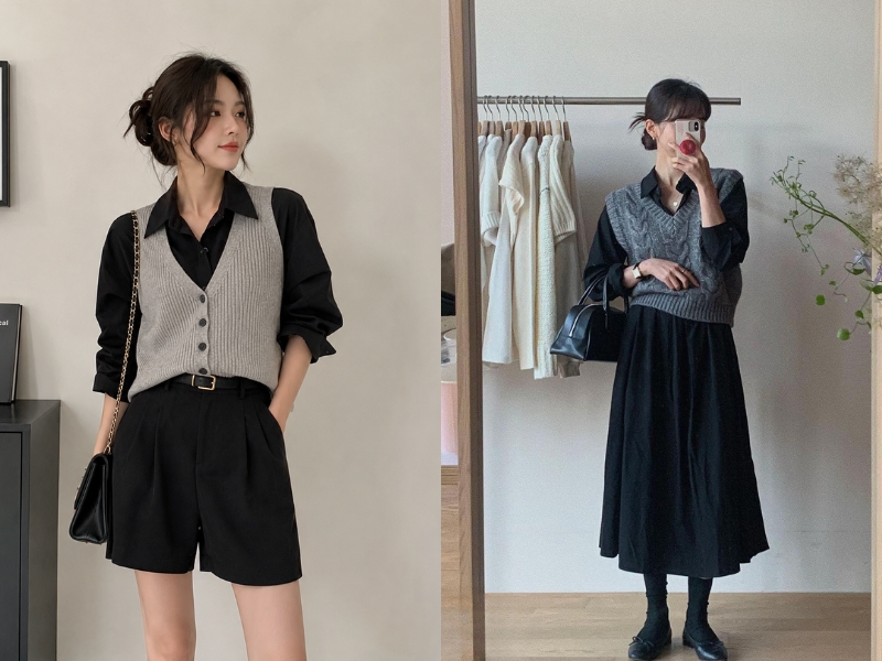 cách phối đồ áo sơ mi đen nữ
