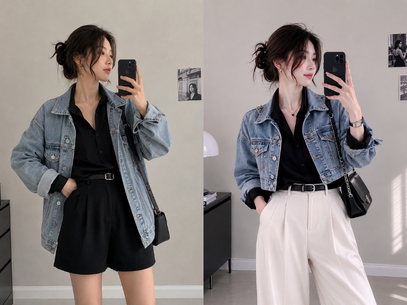 phối áo sơ mi đen nữ