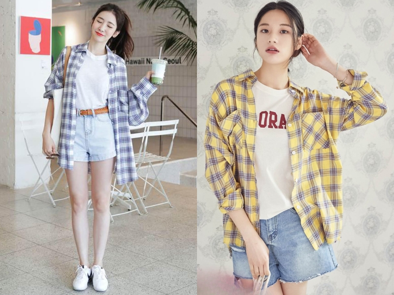 style áo sơ mi khoác ngoài nữ