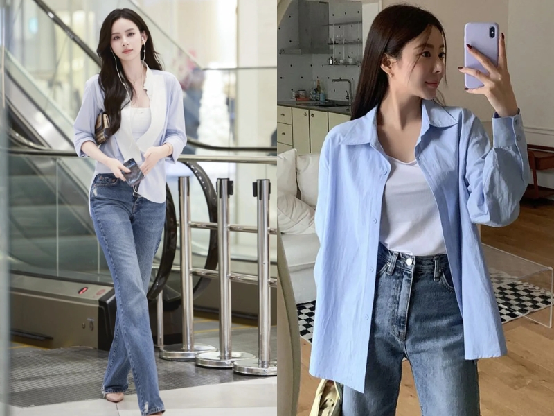 áo sơ mi khoác ngoài nữ mặc với gì