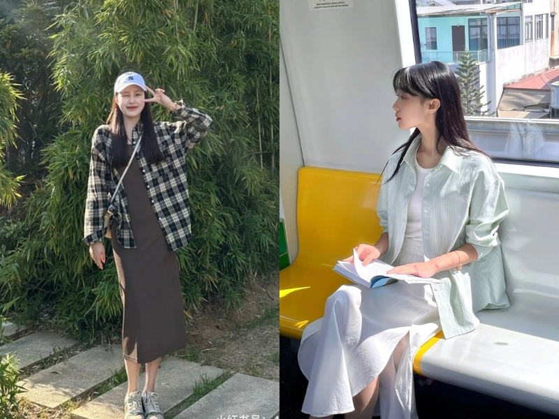 style sơ mi khoác ngoài nữ