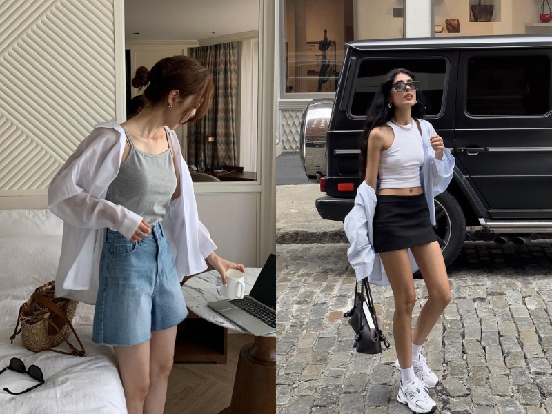 style áo sơ mi khoác ngoài nữ