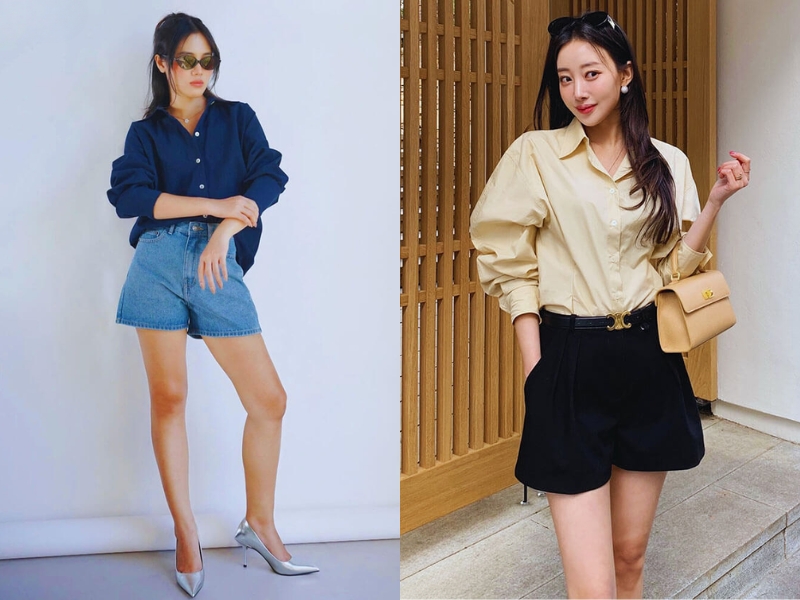 mix đồ với quần short cạp cao