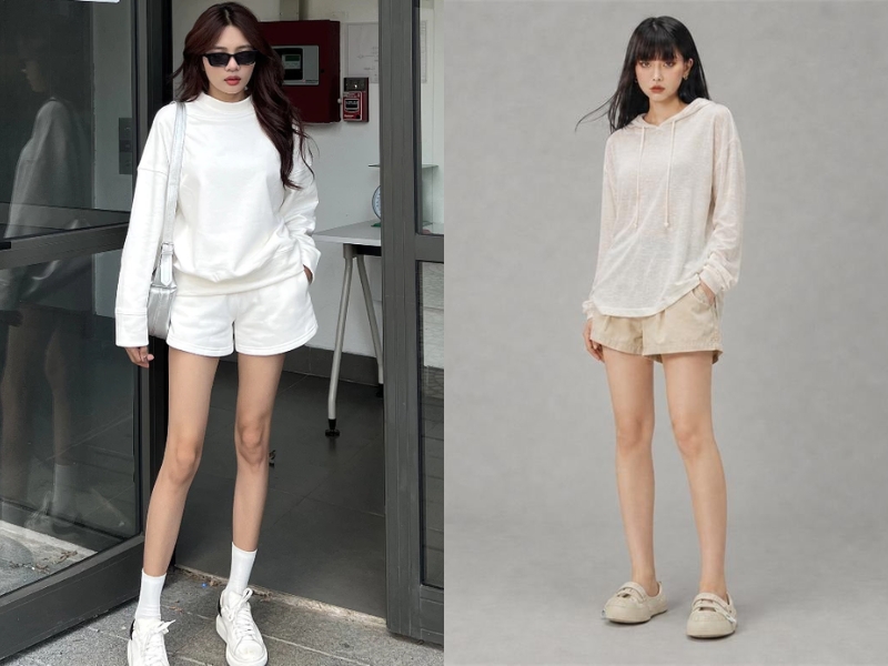 mix đồ với quần short cạp cao