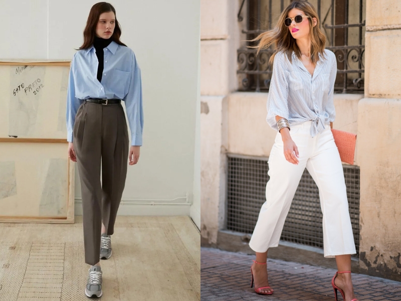 outfit áo sơ mi khoác ngoài nữ