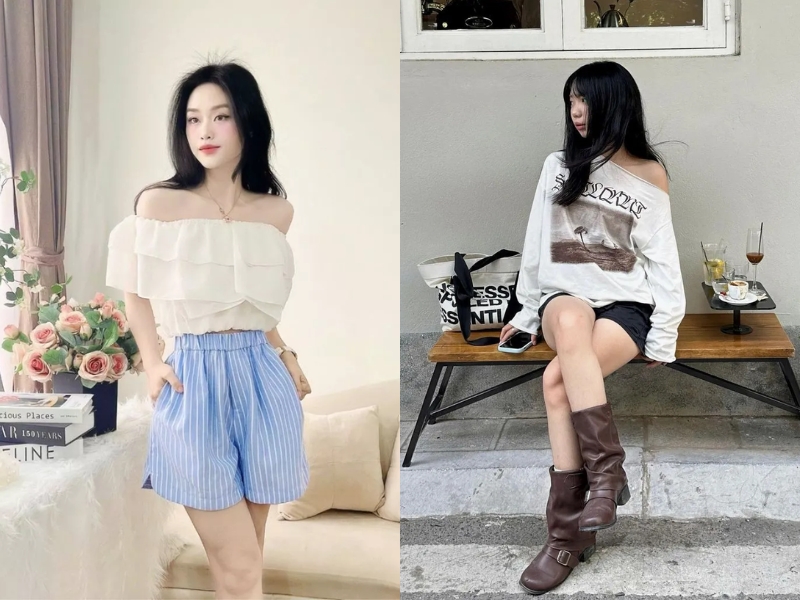 mix đồ với quần short cạp cao