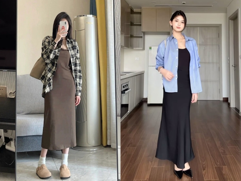 mix đồ với áo sơ mi khoác ngoài nữ