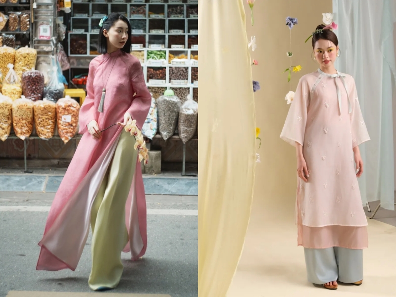 áo dài hồng cánh sen mặc quần màu gì