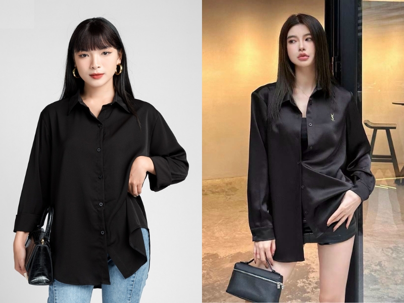 cách phối áo sơ mi đen nữ