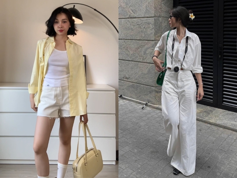 mix đồ với áo sơ mi khoác ngoài nữ