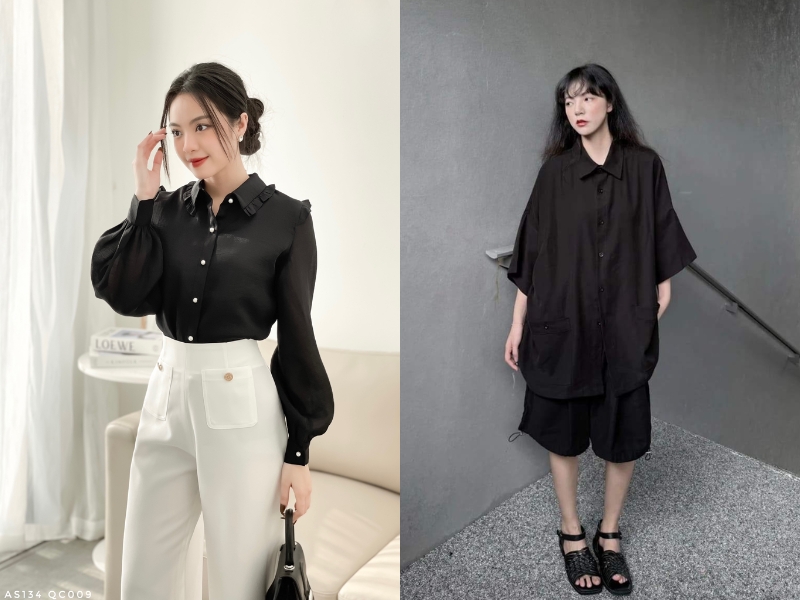 cách phối sơ mi đen nữ
