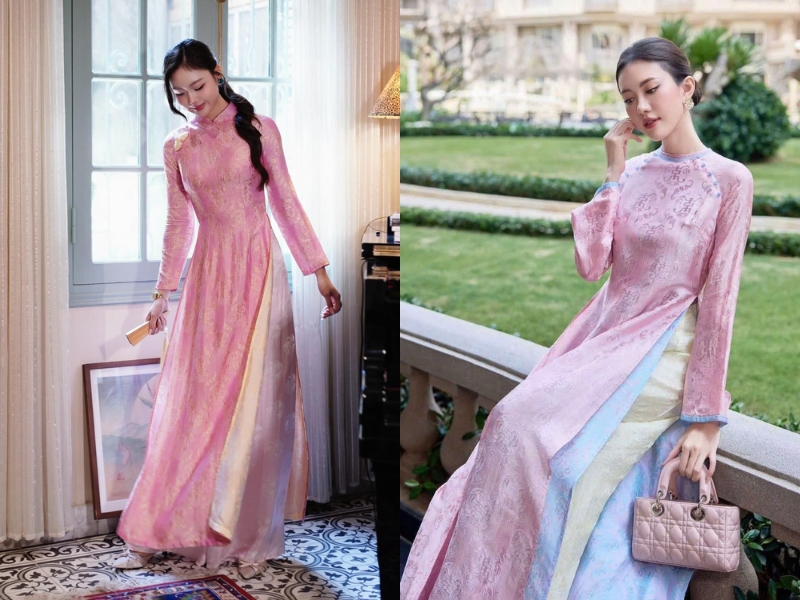 áo dài hồng phấn mặc với quần màu gì
