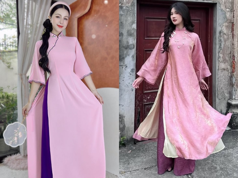 áo dài hồng kết hợp quần màu gì
