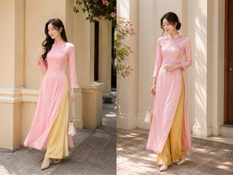 áo dài hồng nhạt mặc quần màu gì