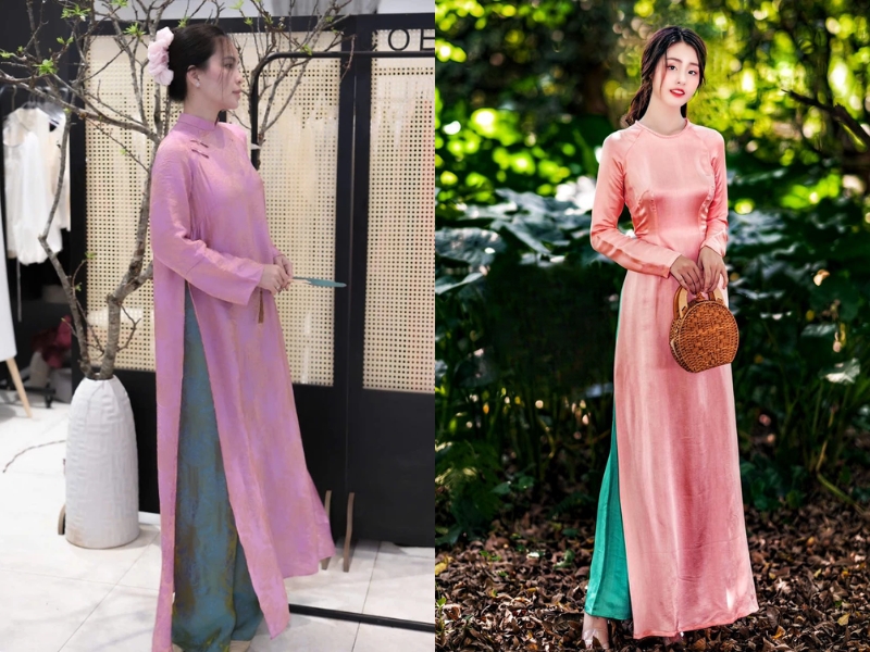 áo dài màu hồng phối quần gì