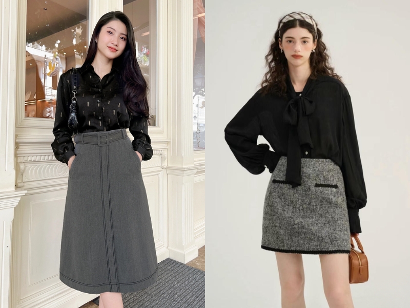 mix đồ với áo sơ mi đen nữ