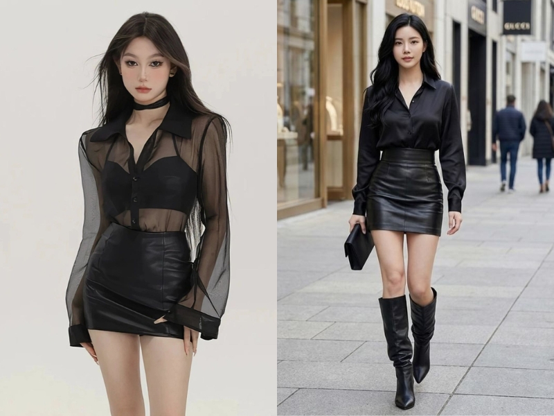 phối áo sơ mi đen nữ