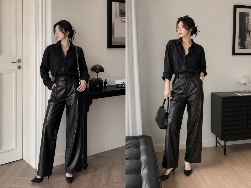 phối áo sơ mi đen nữ