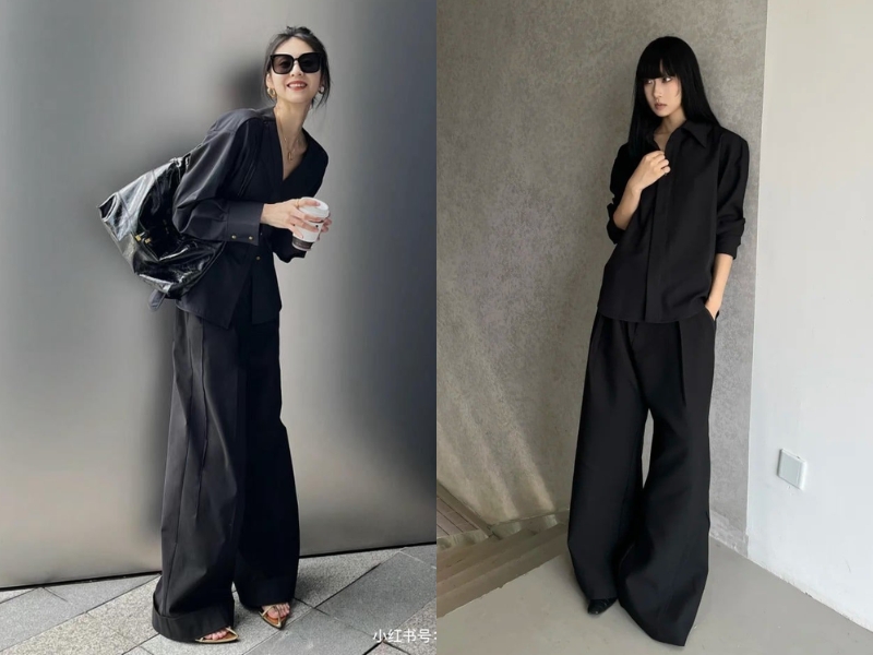 cách phối đồ áo sơ mi đen nữ